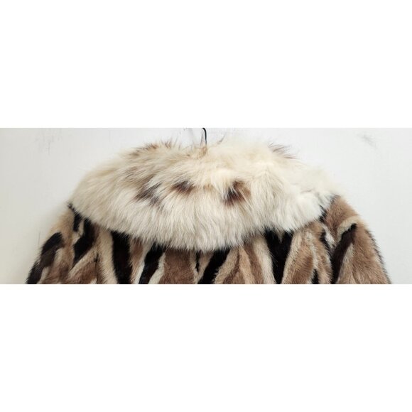 Vintage Marie Enny Real Mink Fur Coat Genuine FoxFur Collar Tiger Stripe Pattern - Picture 8 of 16